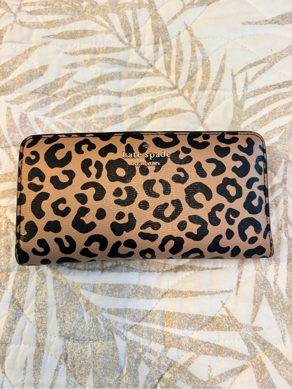 kate spade Leopard Print Zip-Around Leather Wallet - Tan & Black